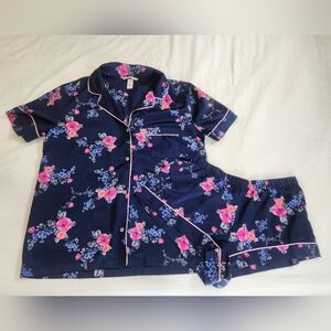 Floral Women's Pajamas Set - Navy and Pink